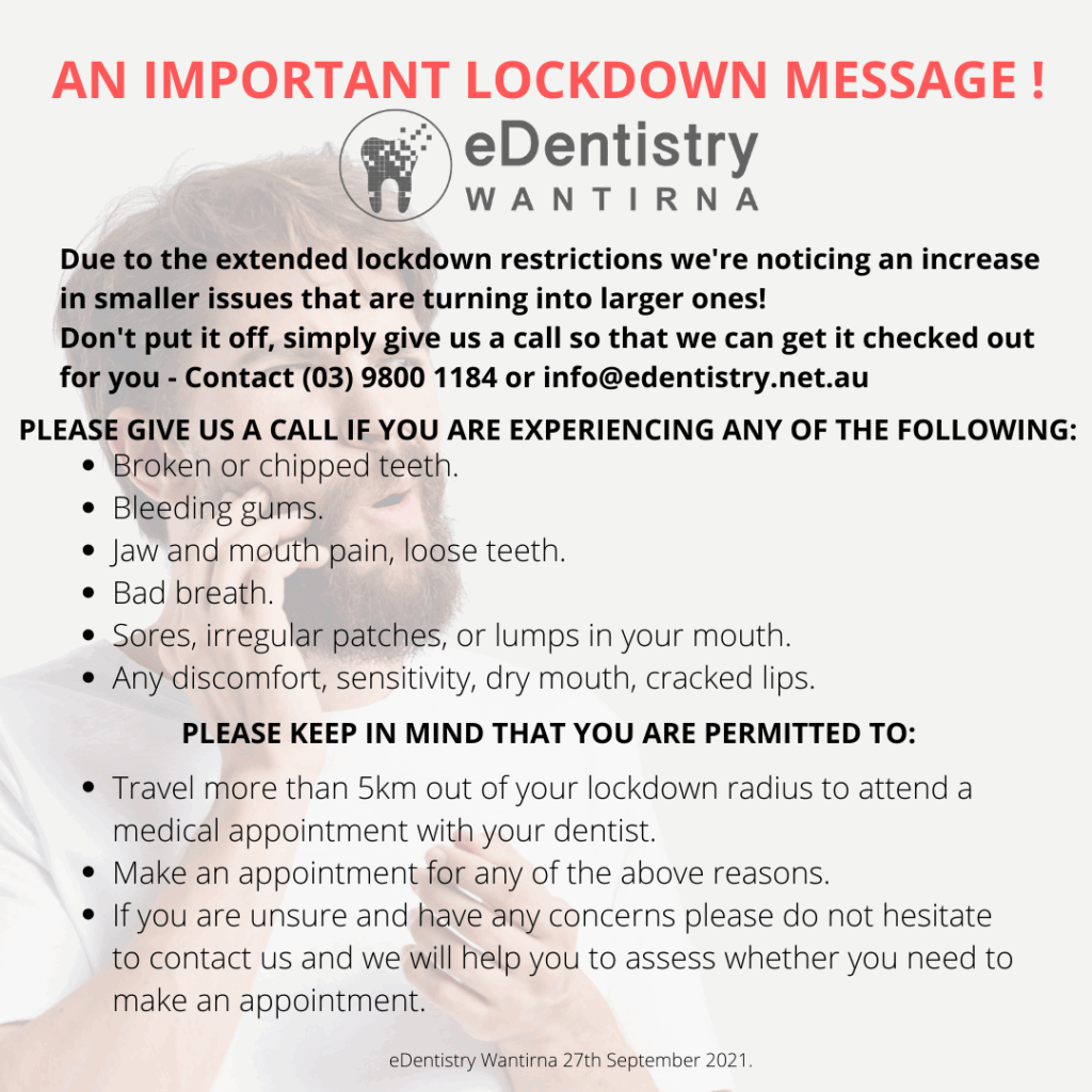 Important Lockdown Message eDentistry Wantirna